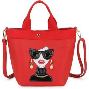 Quirky Lady Face Handbag - PU Leather Satchel, Top Handle Shoulder Bag